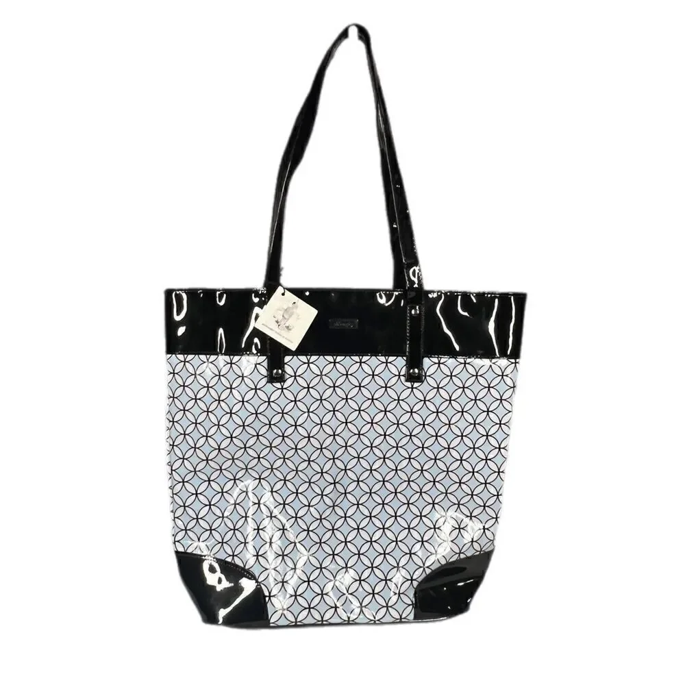 Philosophy Light Blue, White & Black Patent Leather Tote Bag New
